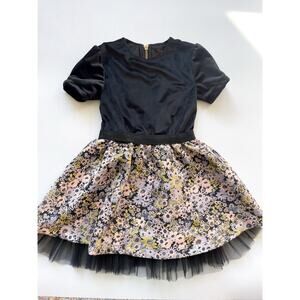Girls Imoga Norma Black Velvet and Floral Dress Size 4